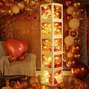 5 pcs balloon boxes with 48 rose gold balloons, transparent balloon block with 5 led light strings for bridal shower decorations, bachelorette parties engagement weddings centerpieces birthday decor
