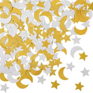 400 pieces glitter star and moon paper confetti double side table paper confetti sequin for wedding birthday baby shower moon and star party ramadan mubarak decor (gold, silver)