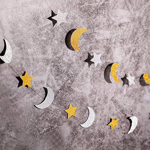 400 Pieces Glitter Star and Moon Paper Confetti Double Side Table Paper Confetti Sequin for Wedding Birthday Baby Shower Moon and Star Party Ramadan Mubarak Decor (Gold, Silver)