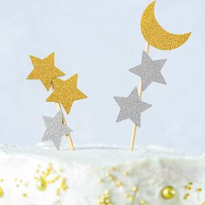 400 Pieces Glitter Star and Moon Paper Confetti Double Side Table Paper Confetti Sequin for Wedding Birthday Baby Shower Moon and Star Party Ramadan Mubarak Decor (Gold, Silver)