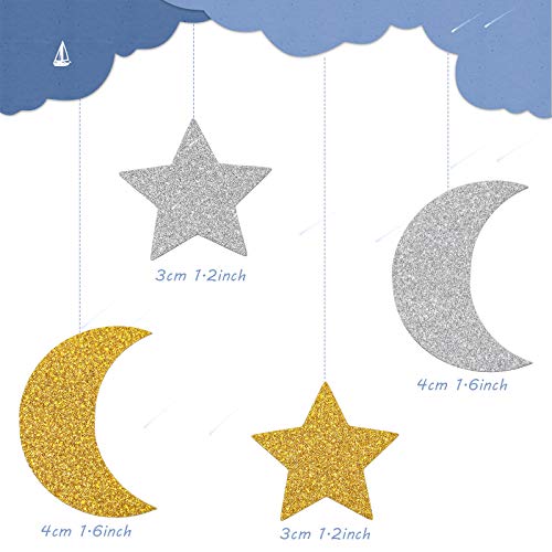 400 Pieces Glitter Star and Moon Paper Confetti Double Side Table Paper Confetti Sequin for Wedding Birthday Baby Shower Moon and Star Party Ramadan Mubarak Decor (Gold, Silver)