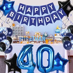 40th Birthday Decorations, 40th Birthday Decorations for Men, Happy Birthday Banner Blue Number 40 Foil Balloon for 40th Anniversary Decorations Birthday Party Backdrop