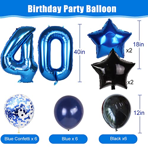 40th Birthday Decorations, 40th Birthday Decorations for Men, Happy Birthday Banner Blue Number 40 Foil Balloon for 40th Anniversary Decorations Birthday Party Backdrop