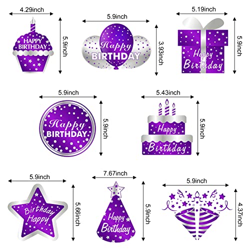30Pcs Purple Silver Happy Birthday Decorations Hanging Swirls Party Supplies, Happy Birthday Foil Swirl Decor for Women Girls, 10th 16th 18th 21st 30th 40th 50th 60th Ceiling Swirl Sign