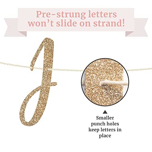 Pre-Strung Just Married Banner - NO DIY - Gold Glitter Wedding Party Banner in Script - Pre-Strung Garland on 6 ft Strand - Gold Wedding Reception Party Decorations & Decor. Did we mention no DIY?