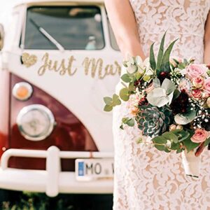 Pre-Strung Just Married Banner - NO DIY - Gold Glitter Wedding Party Banner in Script - Pre-Strung Garland on 6 ft Strand - Gold Wedding Reception Party Decorations & Decor. Did we mention no DIY?