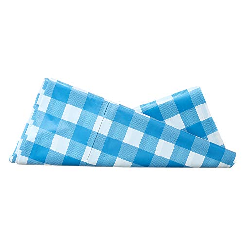 Blue and White Premium Plastic Checkered Flag Tablecloths Picnic Table Covers, Tablecovers Party Favor 54X108Inch of 3 Pcs (2, Blue and White)