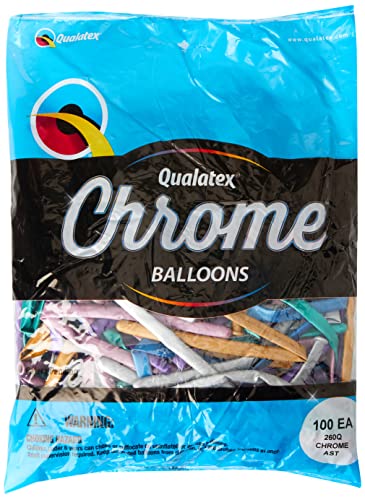 Qualatex 260Q Chrome-Assorted Latex Balloons, Multicolor