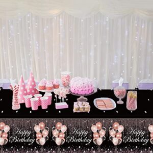3pcs Black Rose Gold Birthday Tablecloths Rose Gold and Black Party Decorations Pink Sequin Plastic Table Cover Glitter Diamonds Happy Birthday Supplies for Girl Women Birthday Wedding Party