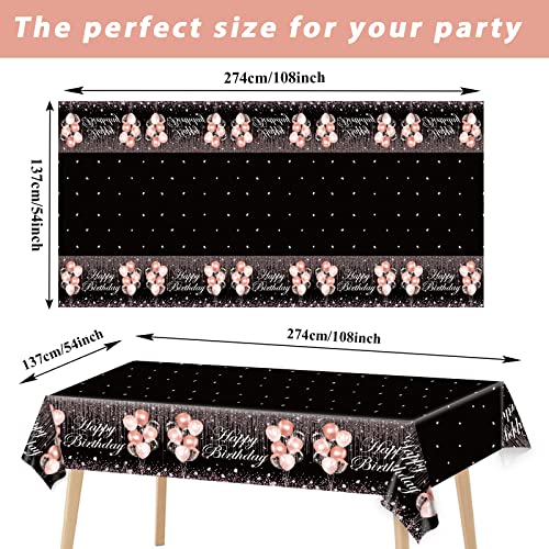 3pcs Black Rose Gold Birthday Tablecloths Rose Gold and Black Party Decorations Pink Sequin Plastic Table Cover Glitter Diamonds Happy Birthday Supplies for Girl Women Birthday Wedding Party