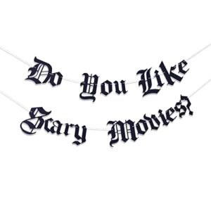 do you like scary movies? old english goth banner, gothic blackletter garland, horror movie night decoration, scream party (do you like scary movies)
