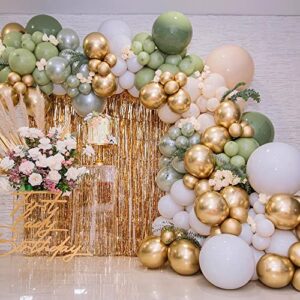 sage green balloons garland kit arch olive pearl and metallic gold nude neutral for birthday party baby shower decoration 146pcs
