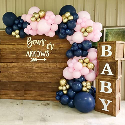 Navy Blue Baby Pink Balloon Arch Garland Kit-124pcs, 4 Sizes Navy Blue Balloons Baby Pink Balloons-Party Decorations for Baby Shower, Bridal Shower, Birthday Party, Graduation, Celebrations