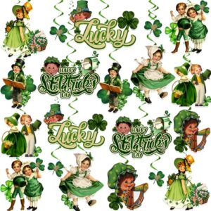 st patricks day hanging decorations,40 pcs vintage saint patricks day decorations, no-diy st patrick’s day decorations, vintage st patricks hanging swirls for home office irish lucky cocomigo