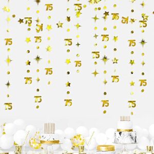 Gold 75th Birthday Decorations Number 75 Circle Dot Twinkle Star Garland Metallic Hanging Streamer Bunting Banner Backdrop for 75 Year Old Birthday Happy 75th Anniversary Seventy Five Party Supplies