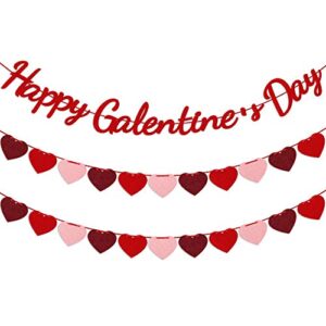 Happy Galentine's Day Felt Banner - No DIY Required - Galentine's Day Decorations - Valentines Felt Heart Garland Banner - Galentines Day Party Ladies Celebration Decorations Supplies