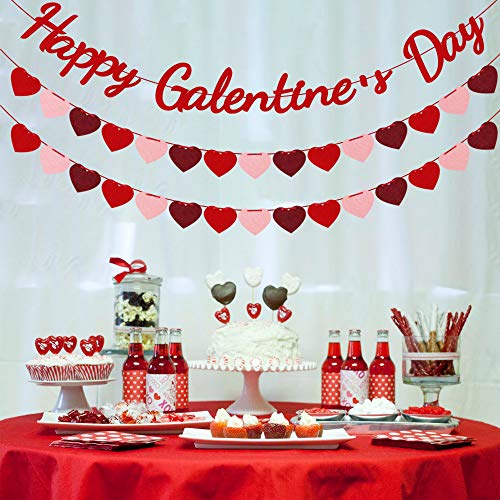 Happy Galentine's Day Felt Banner - No DIY Required - Galentine's Day Decorations - Valentines Felt Heart Garland Banner - Galentines Day Party Ladies Celebration Decorations Supplies