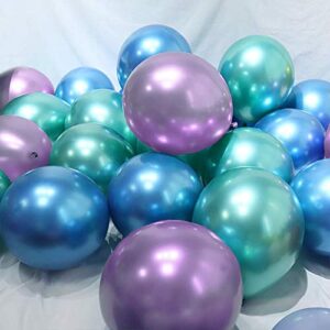 balonar 3.2g 12inch 90pcs metallic chrome balloon in blue green and purple for wedding birthday party decoration (blue green purple)