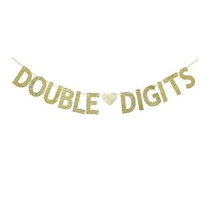 double digits gold glitter paper sign banner, 10th birthday party bunting decorations supplies