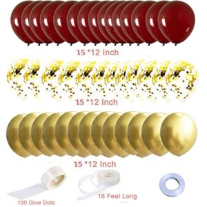 Graduation Party Decorations 2023 Maroon Grad/Maroon Gold Balloon Garland Burgundy Gold Balloons 45pcs/Fall Birthday Party Decorations Women Burgundy Gold/Burgundy Gold Wedding/Fall Bridal Shower