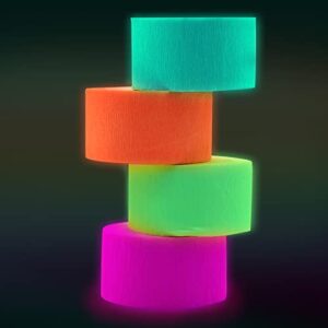 400Ft Glow in The Dark Party Decorations Neon Crepe Paper Streamers Blacklight Party Streamer Decorations Backdrop Decorations for Holiday Birthday Fiesta Party