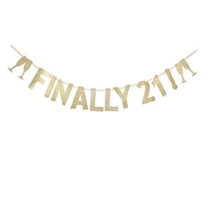 finally 21 banner, gold glitter 21st birthday party sign decorations supplies