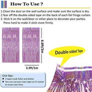 Vanujoy 2 Pack Iridescent Pinkish Purple Foil Fringe Backdrop Curtains - Pink Tinsel Curtain Wall Door Decoratons for Birthday Bachelorette Party Engagement Bridal Shower Baby Shower