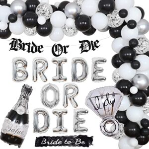 bachelorette party decorations black and silver – bride or die bachelorette party supplies, bride or die balloon banner ring foil balloon bride to be sash for bridal shower hen engagement