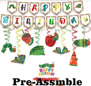 very hungry caterpillar birthday decorations set – kids reading story theme swirls streamers garland banner and cake topper party supplies
