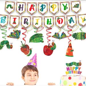 Very Hungry Caterpillar Birthday Decorations Set - Kids Reading Story Theme Swirls Streamers Garland Banner and Cake Topper Party Supplies