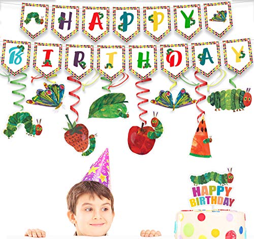 Very Hungry Caterpillar Birthday Decorations Set - Kids Reading Story Theme Swirls Streamers Garland Banner and Cake Topper Party Supplies