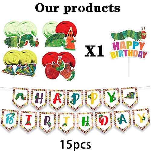 Very Hungry Caterpillar Birthday Decorations Set - Kids Reading Story Theme Swirls Streamers Garland Banner and Cake Topper Party Supplies