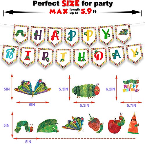 Very Hungry Caterpillar Birthday Decorations Set - Kids Reading Story Theme Swirls Streamers Garland Banner and Cake Topper Party Supplies