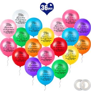 36 pieces colorful release memorial balloons remembrance funeral balloons with 2 pieces white ribbons for celebration of life, balloon release, funeral decoration