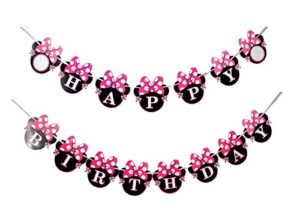 newtgan minnie happy birthday banner, mini mouse style party decorations, party supplies, baby shower decor for girls (style1)