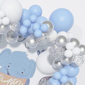 Monlot Baby Shower Decorations for Boy 150 Pcs Blue Balloon Garland Baby Blue Balloon Arch Kit White Metallic Silver Confetti Balloons for Wedding Bridal Shower Birthday Party Decorations