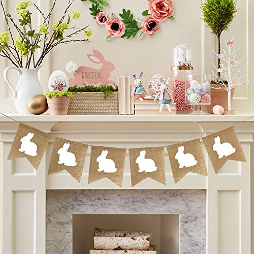 Partyprops Rabbit Burlap Garland | Bunny Burlap Garland | Rustic Easter Decorations | White Rabbits Banner