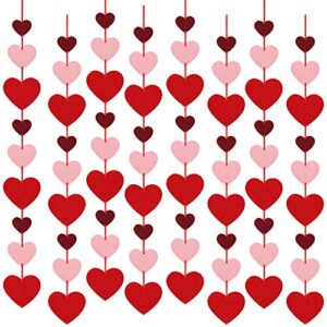 8 packs valentines day felt heart hanging string garlands – no diy – valentines decorations – valentine’s day party decorations supplies – valentines burgundy pink red heart garland decorations