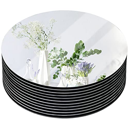 Coo-Drill 12" Round Mirror Plates, Mercuried Mirror Centerpieces 2mm, Circle Mirror Candle Plates for Table Centerpieces &Wedding Decorations & Baby Shower Party&Christmas Decorations,12pack