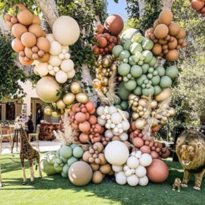 brown and green balloon garland kit olive green coffee white sand brown gold metallic 157pcs latex balloons for baby shower jungle safari wild one woodland theme party decorations