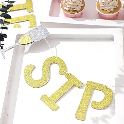 YESSWL Sip Sip Hooray Banner - Gold Glitter Bachelorette Wedding Engagement Birthday Party Decorations，bridal Shower Decoration，photo Booth Props