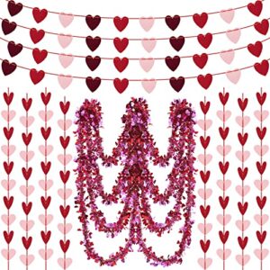 valentines day decor, valentine’s banner heart garland, felt valentines banner tinsel garland red hanging ornaments, valentines decorations for home wall fireplace, romantic decor special night party