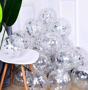 50pcs silver foil confetti balloons,12 inch latex balloon with silver confetti inside for birthday family party wedding party baby shower decoration supplies
