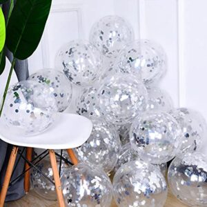 50pcs Silver Foil Confetti Balloons,12 inch Latex Balloon with Silver Confetti Inside for Birthday Family Party Wedding Party Baby Shower Decoration Supplies