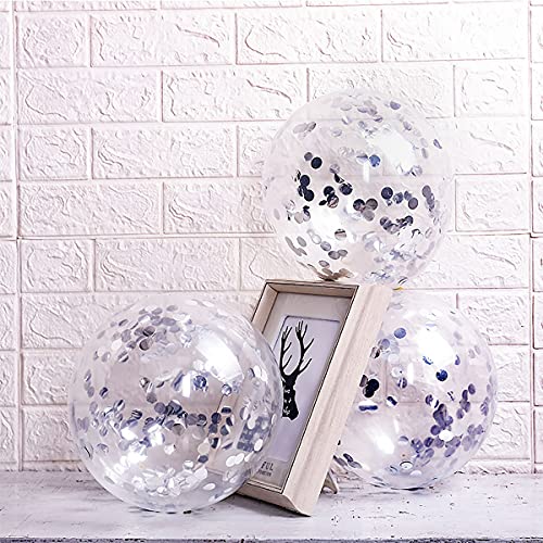 50pcs Silver Foil Confetti Balloons,12 inch Latex Balloon with Silver Confetti Inside for Birthday Family Party Wedding Party Baby Shower Decoration Supplies
