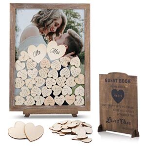glm wedding guest book alternative with sign, 85 hearts and 2 large hearts, guest book alternatives, alternative guest book wedding reception, guest sign in wedding decorations for reception (brown)