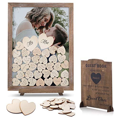 GLM Wedding Guest Book Alternative with Sign, 85 Hearts and 2 Large Hearts, Guest Book Alternatives, Alternative Guest Book Wedding Reception, Guest Sign in Wedding Decorations for Reception (Brown)