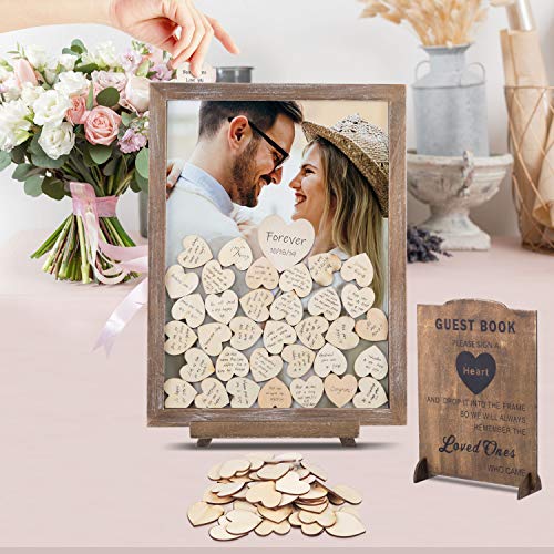 GLM Wedding Guest Book Alternative with Sign, 85 Hearts and 2 Large Hearts, Guest Book Alternatives, Alternative Guest Book Wedding Reception, Guest Sign in Wedding Decorations for Reception (Brown)