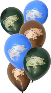 havercamp 6 count gone fishin’ party balloons 12″ | latex 3 colors, 6-pack | largemouth bass on both sides
