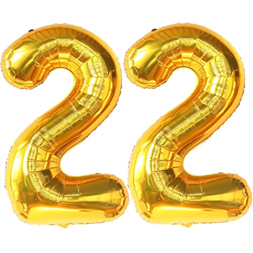 Giant, Gold 22 Balloon Number - 40 Inch | Gold 22 Birthday Balloons for 22 Birthday Decorations | 22 Balloons for Birthday Party Decorations | 22 Balloon Number Gold | 22 Birthday Decorations for Men